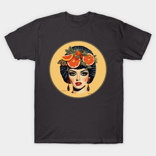 Retro Glamour: Empowering Elegance with Fruit Accents T-Shirt